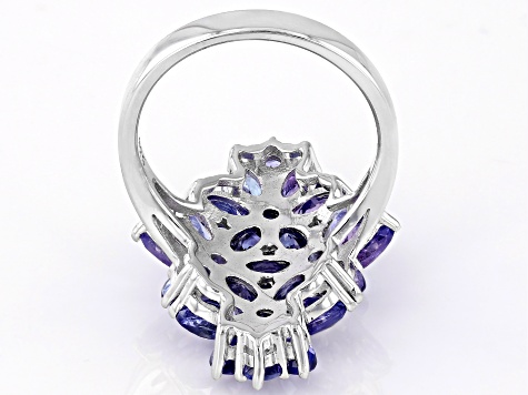 Blue Tanzanite Rhodium Over Sterling Silver Ring 4.18ctw