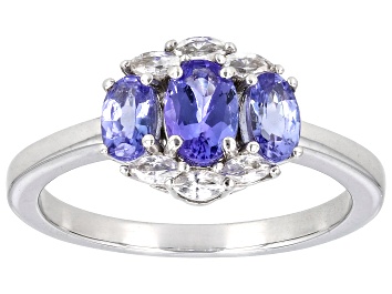 Picture of Blue Tanzanite Rhodium Over Sterling Silver Ring 0.98ctw
