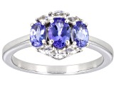 Blue Tanzanite Rhodium Over Sterling Silver Ring 0.98ctw