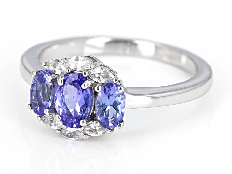 Blue Tanzanite Rhodium Over Sterling Silver Ring 0.98ctw