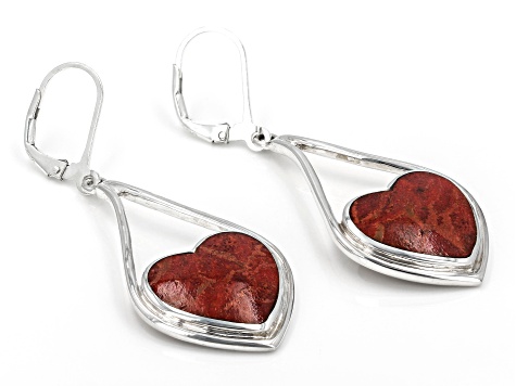 Red Coral Sterling Silver Dangle Earrings