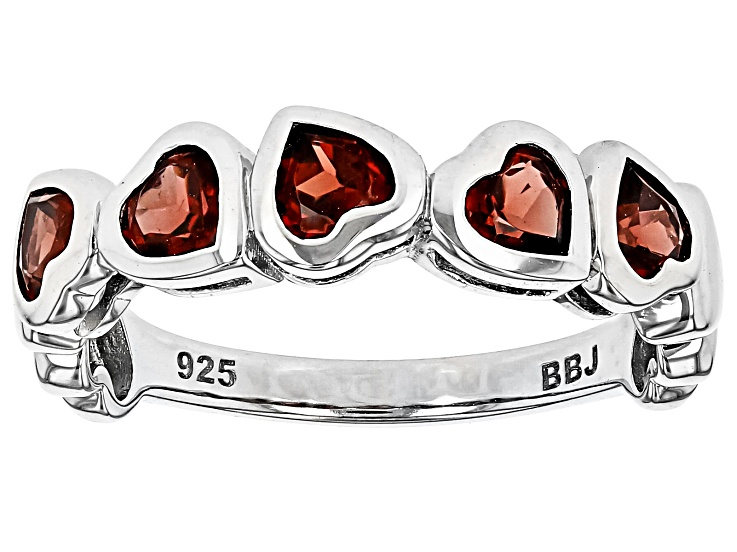 Red Garnet Rhodium Over Sterling Silver Heart Band Ring 1.28
