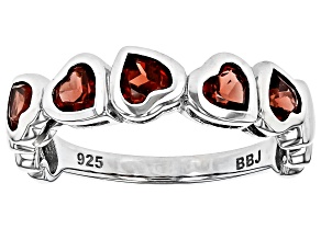 Red Garnet Rhodium Over Sterling Silver Heart Band Ring 1.28ctw