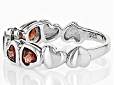 Red Garnet Rhodium Over Sterling Silver Heart Band Ring 1.28ctw