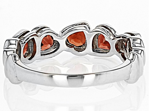 Red Garnet Rhodium Over Sterling Silver Heart Band Ring 1.28ctw