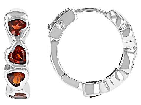 Garnet Rhodium Over Sterling Silver Heart Hoop Earrings 2.04ctw