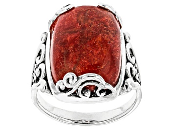 Picture of Red Sponge Coral Sterling Silver Solitaire Ring