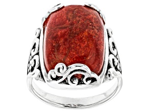 Red Sponge Coral Sterling Silver Solitaire Ring