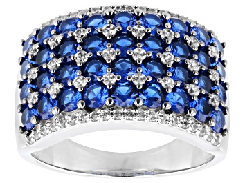 Picture of Blue Lab Created Spinel Rhodium Over Sterling Silver Band Ring 2.64ctw