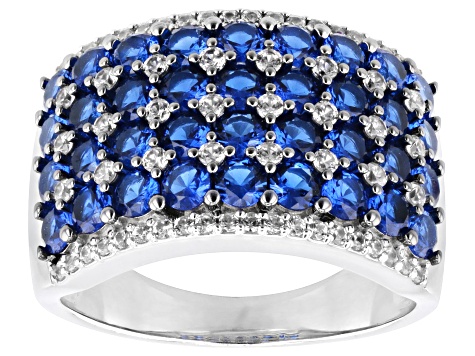 Blue Lab Created Spinel Rhodium Over Sterling Silver Band Ring 2.64ctw