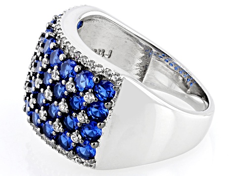 Blue Lab Created Spinel Rhodium Over Sterling Silver Band Ring 2.64ctw