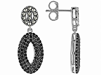 Picture of Black Spinel Sterling Silver Dangle Earrings 1.28ctw