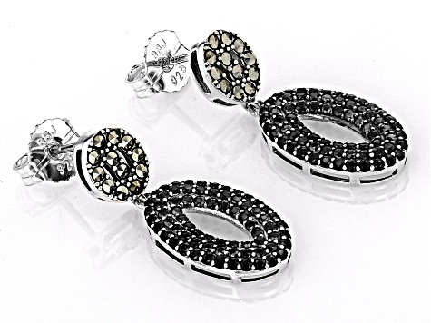 Black Spinel Sterling Silver Dangle Earrings 1.28ctw