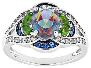 Picture of Mystic Fire® Green Topaz Rhodium Over Silver Ring 2.90ctw