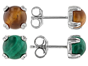 Multi-Color Multi-Gemstone Platinum Over Sterling Silver Set of 2 Earrings Box Set