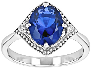 Picture of Blue Lab Created Spinel Rhodium Over Sterling Silver Ring 2.46ctw