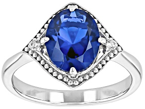 Blue Lab Created Spinel Rhodium Over Sterling Silver Ring 2.46ctw