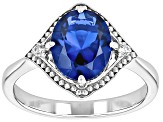 Blue Lab Created Spinel Rhodium Over Sterling Silver Ring 2.46ctw