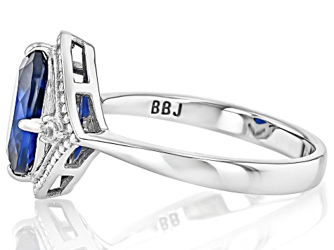 Blue Lab Created Spinel Rhodium Over Sterling Silver Ring 2.46ctw