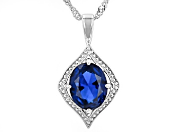 Picture of Blue Lab Created Spinel Rhodium Over Sterling Silver Pendant with Chain 2.40ct