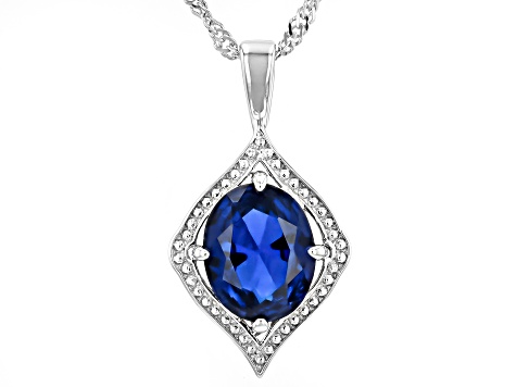Blue Lab Created Spinel Rhodium Over Sterling Silver Pendant with Chain 2.40ct