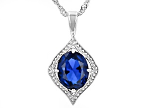 Blue Lab Created Spinel Rhodium Over Sterling Silver Pendant with Chain 2.40ct