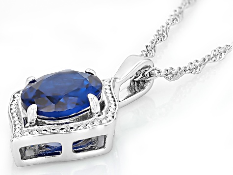 Blue Lab Created Spinel Rhodium Over Sterling Silver Pendant with Chain 2.40ct