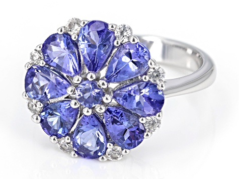 Blue Tanzanite Rhodium Over Sterling Silver Ring 3.11ctw