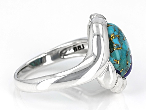 Blue Turquoise and Lapis Lazuli Sterling Silver Solitaire Ring
