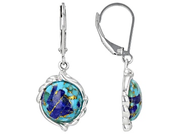 Blue Cubic Zirconia Rhodium Over Sterling Silver Earrings 13.06ctw