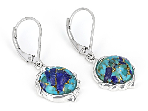 Blue Turquoise and Lapis Lazuli Sterling Silver Solitaire Dangle Earrings