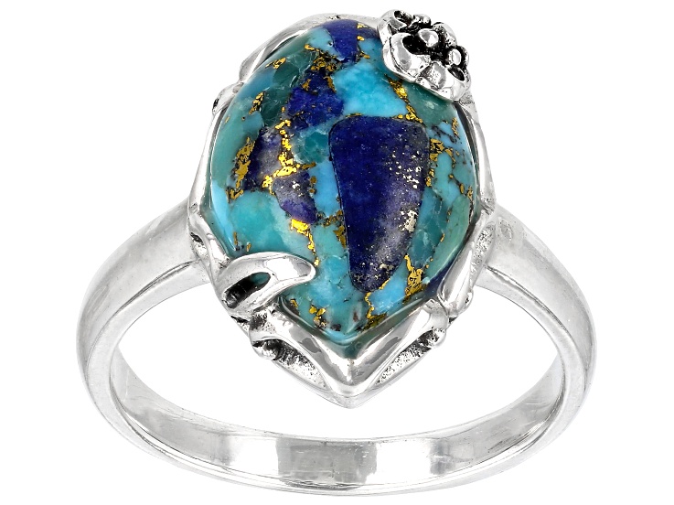 Blue Turquoise and Lapis Lazuli Sterling Silver Solitaire Ring