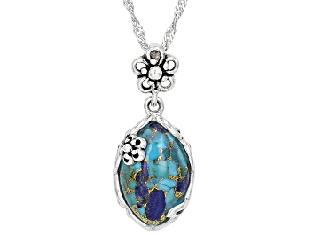 Picture of Turquoise and Lapis Lazuli Sterling Silver Solitaire Pendant With Chain