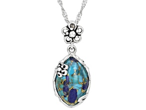 Composite Turquoise and Lapis Lazuli Sterling Silver Solitaire Pendant With Chain