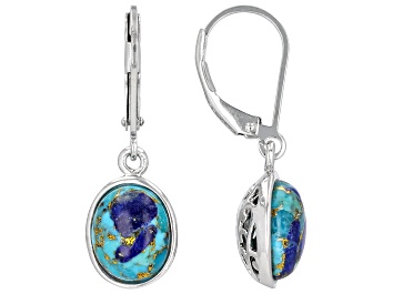 Picture of Blue Turquoise and Lapis Lazuli Sterling Silver Solitaire Dangle Earrings