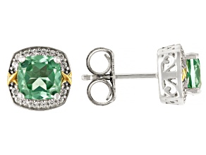Green Lab Created Spinel Rhodium Over Sterling Silver Stud Earrings 1.89ctw