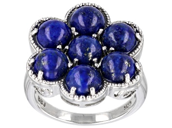 Picture of Blue Lapis Lazuli Rhodium Over Sterling Silver Ring