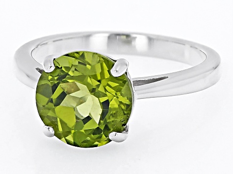 Green Peridot Rhodium Over Sterling Silver Ring 3.83ct