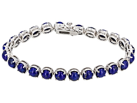 Blue Lapis Lazuli Rhodium Over Sterling Silver Tennis Bracelet