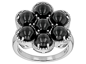 Picture of Black Onyx Rhodium Over Sterling Silver Flower Ring