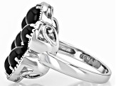 Black Onyx Rhodium Over Sterling Silver Flower Ring