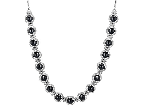 Black Onyx Rhodium Over Sterling Silver Tennis Necklace