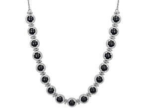 Black Onyx Rhodium Over Sterling Silver Tennis Necklace