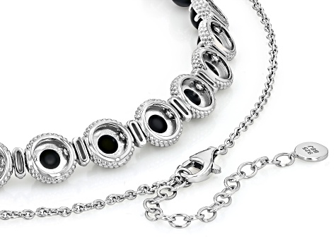 Black Onyx Rhodium Over Sterling Silver Tennis Necklace