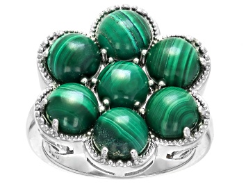Picture of Green Malachite Rhodium Over Sterling Silver Ring