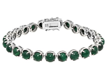 Picture of Green Malachite Rhodium Over Sterling Silver Tennis Bracelet