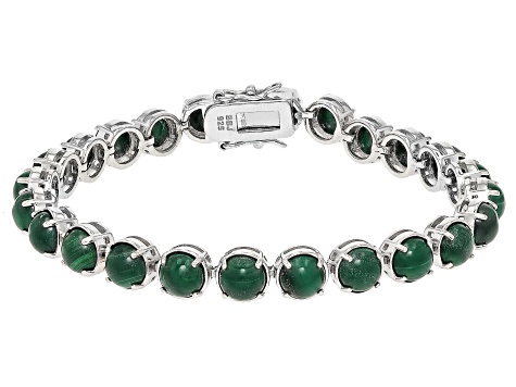 Green Malachite Rhodium Over Sterling Silver Tennis Bracelet