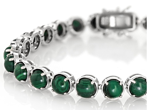 Green Malachite Rhodium Over Sterling Silver Tennis Bracelet