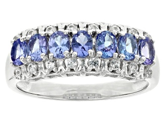 Blue Tanzanite Rhodium Over Sterling Silver Ring 1.22ctw