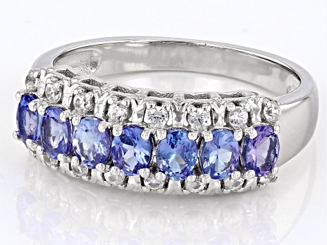 Blue Tanzanite Rhodium Over Sterling Silver Ring 1.22ctw